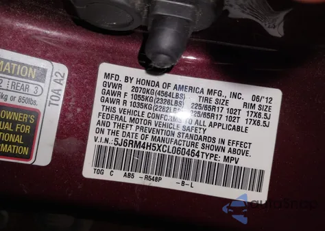 2012 Honda Cr-V Ex from USA, damaged, VIN 5J6RM4H5XCL060464
